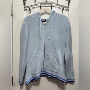 Land's End Women's‎ M Blue Hooded Drifter Cardigan Full Zip Sweater Jacket EUC